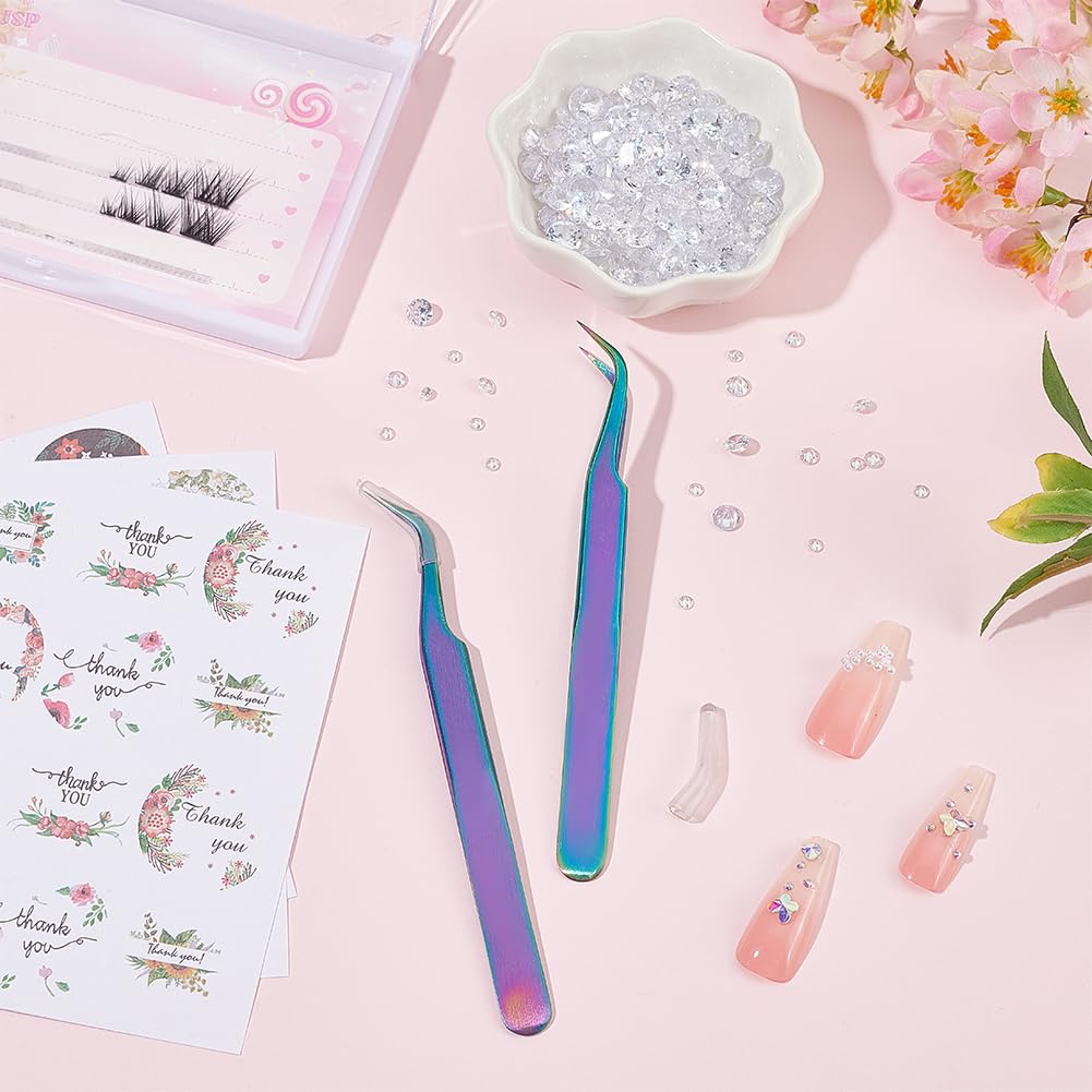 2pcs Stainless Steel Curved Pointed Craft Tweezer Rainbow Sticker Picking Tool Tweezer for DIY Craft Precision Tweezers Jewelry Making Electronics and Laboratory Works 12.1x0.95cm