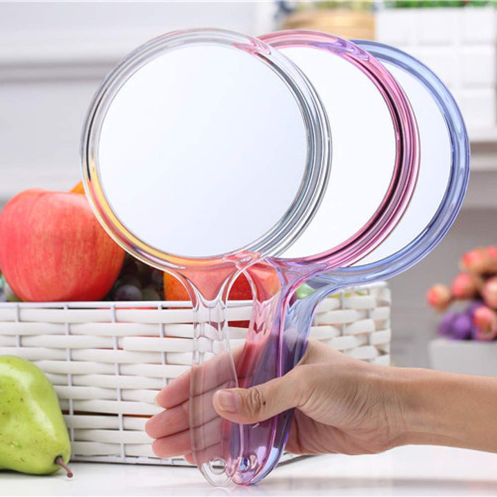 Makeup Hand Mirror, Double-Sided 3X 1x Magnifying Large Travel Handheld Mirror Cosmetic Mirror Acrylic Clear Finish Round Mirror (Blue)