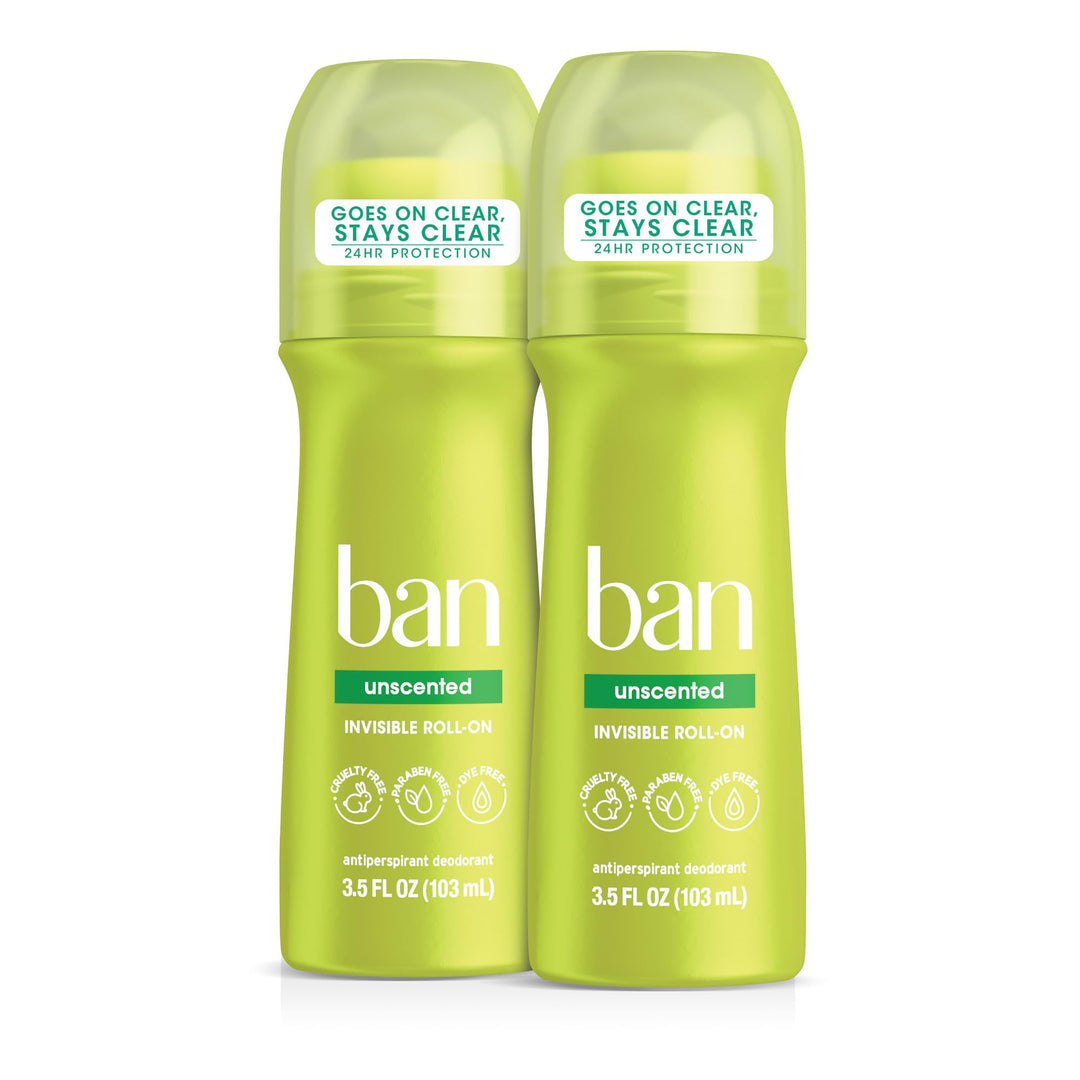 Unscented 24-hour Invisible Antiperspirant, Roll-on Deodorant for Women and Men, Baking Soda Free, Hypoallergenic, For Sensitive Skin, Paraben Free, Cruelty Free, Sulfate Free, 3.5oz, 2-pack