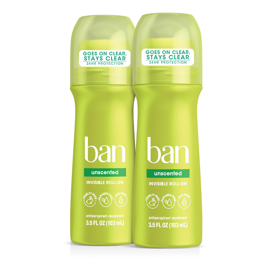 Unscented 24-hour Invisible Antiperspirant, Roll-on Deodorant for Women and Men, Baking Soda Free, Hypoallergenic, For Sensitive Skin, Paraben Free, Cruelty Free, Sulfate Free, 3.5oz, 2-pack