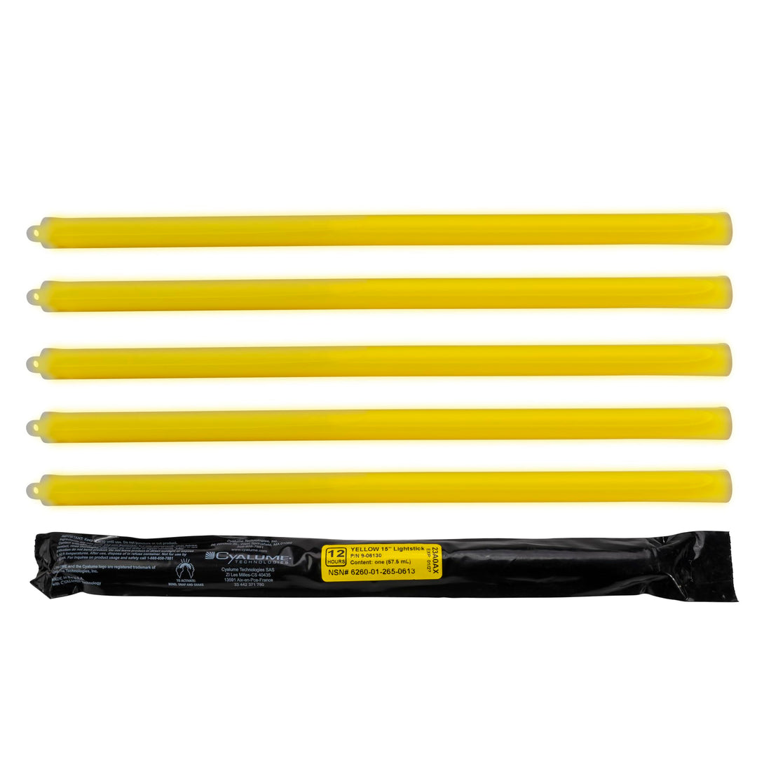 Military Grade Yellow Glow Sticks - Premium Bright 6” ChemLight Emergency Glow Sticks with 8 Hour Duration (Bulk Pack of 10 Chem Lights)
