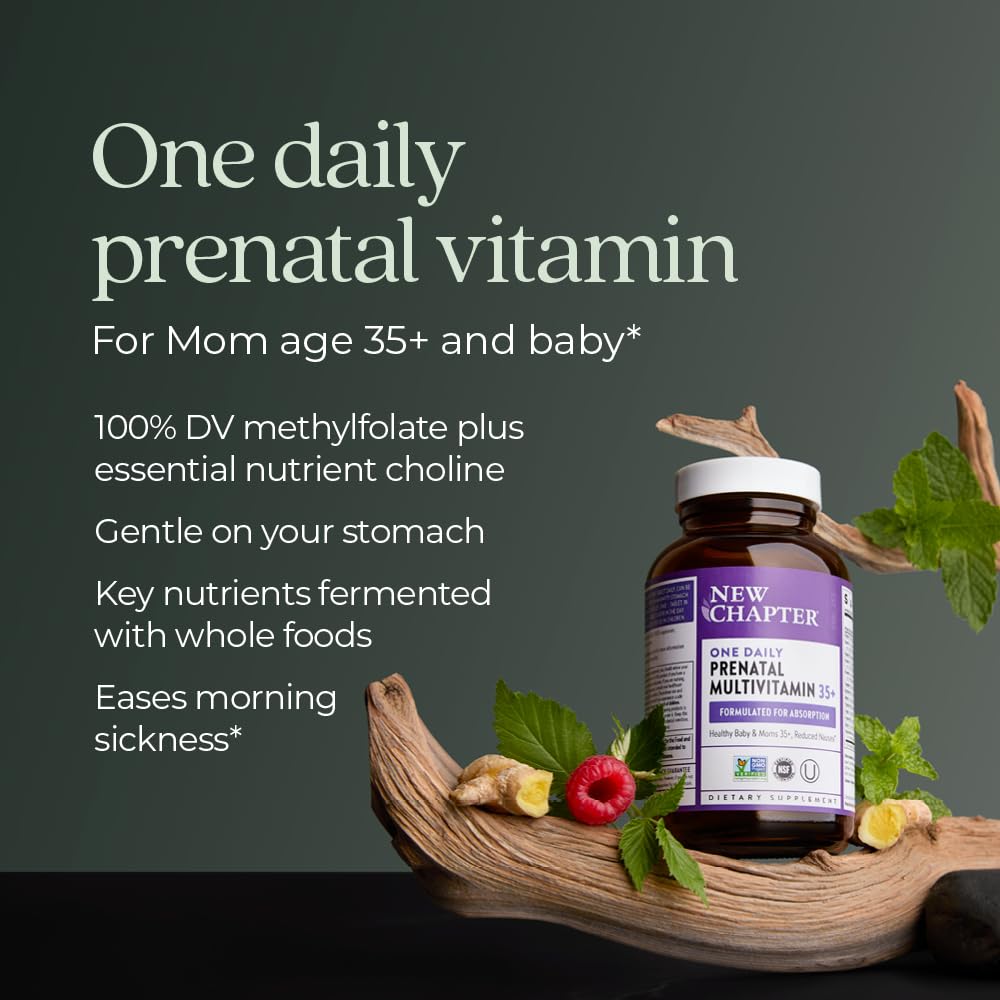 Prenatal Vitamins, One Daily Prenatal Multivitamin Enhanced for Age 35+ with Methylfolate + Choline for Healthy Mom & Baby, Gluten Free & Non-GMO- 30 ct
