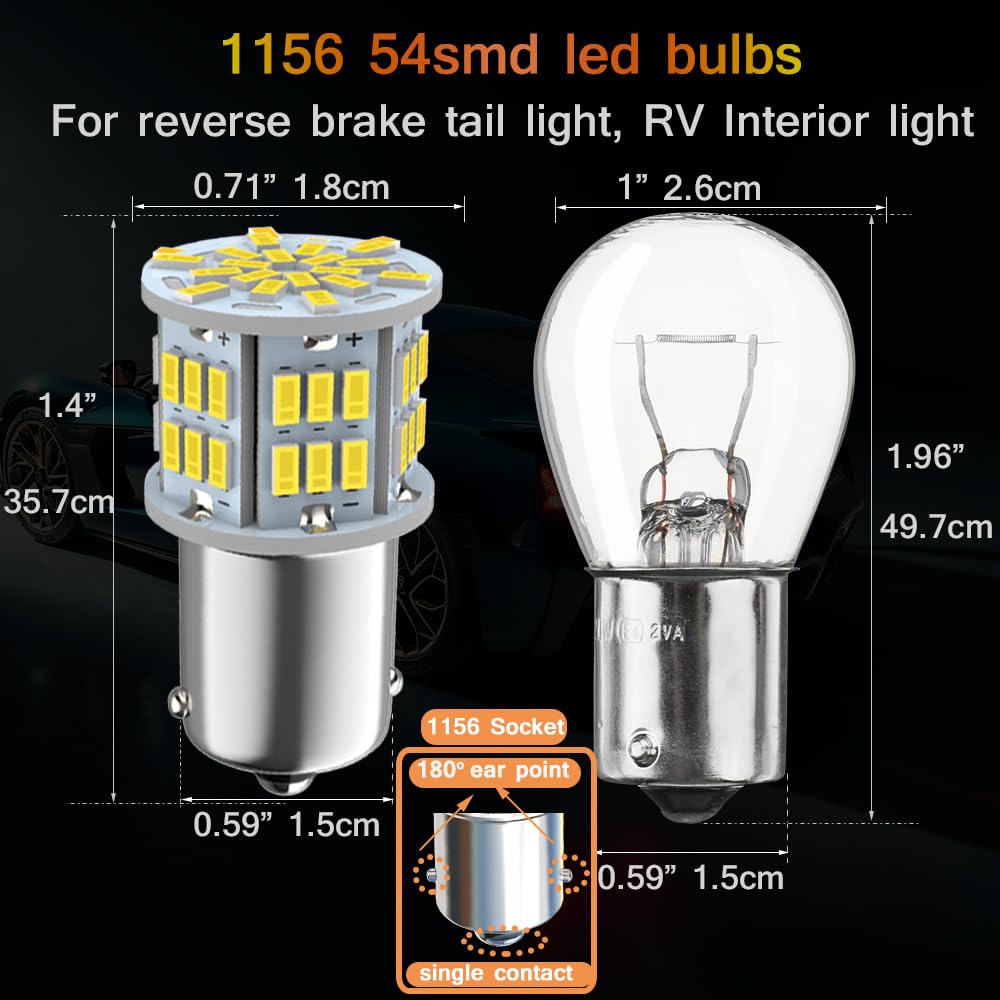 1156 Led Bulb Reverse Light, 1141 1003 7506 BA15S Bulbs, 12V-24V 54SMD Used for Truck Car Backup Reverse Lights, Tail Parking Lights,Camper Trailer RV Interior Light, 2pcs White
