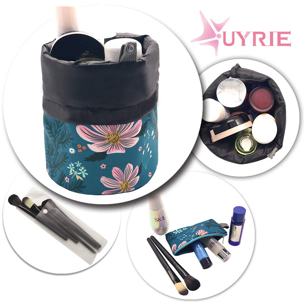 Portable Makeup Toiletry Cosmetic Travel Organizer Bag, Large Drawstring Hanging Packing Bag for Women Girl Men, Lightweight Multifunctional Barrel Shaped Storage Bag