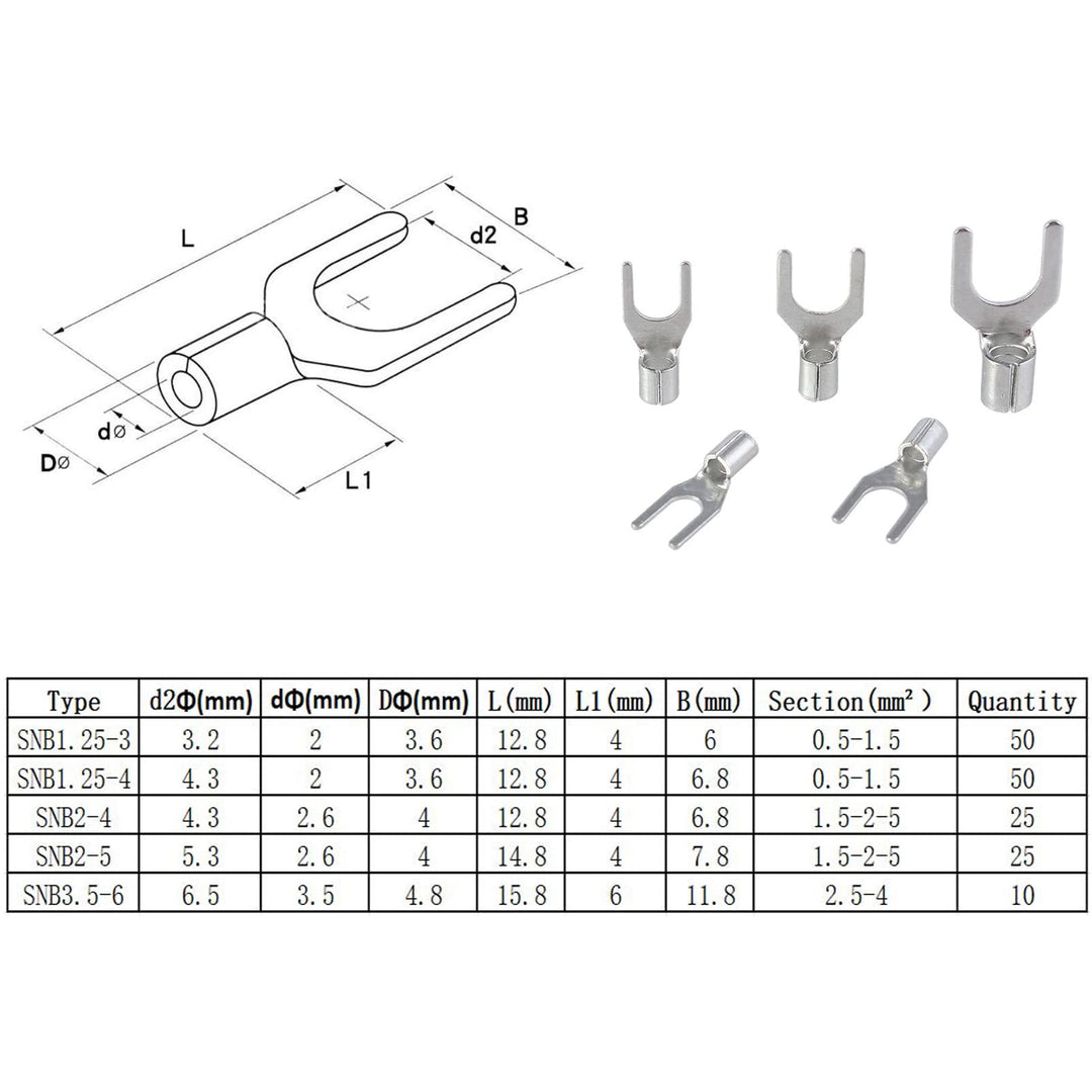 320Pcs Crimp Terminal Non-Insulated Ring Fork U-Type Connector Kit AWG 22-16 16-14 14-12 Tin-Plated Wire Lugs Battery Cable Terminals