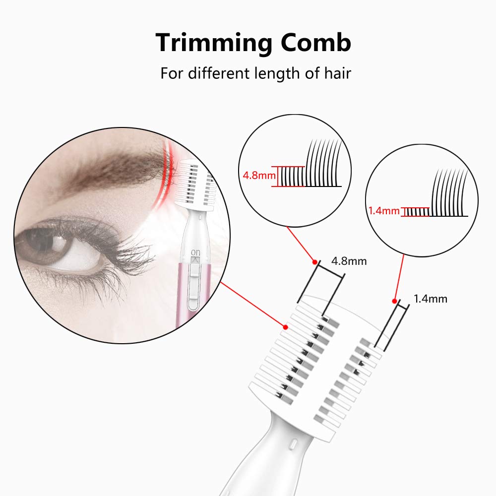 Upgraded Eyebrow Trimmer, Precision Electric Eyebrow Razor for Women Battery-Operated Facial Hair Remover with Comb No Pulling Sensation Painless for Face Chin Neck, Upper-Lip, Peach-Fuzz