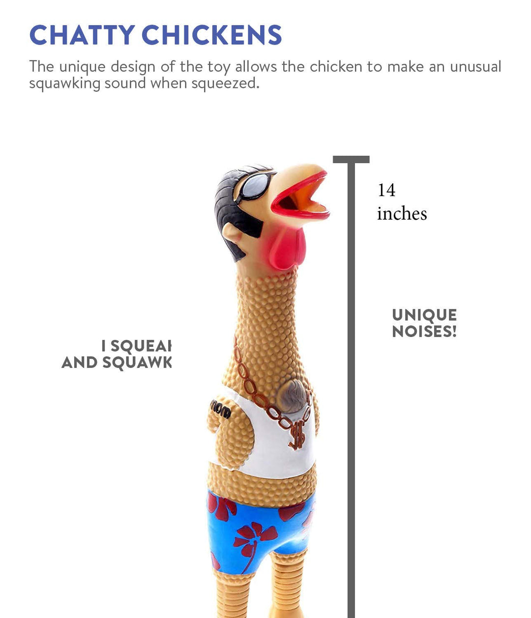 Squawkers Earl Latex Rubber Chicken Interactive Dog Toy, Large