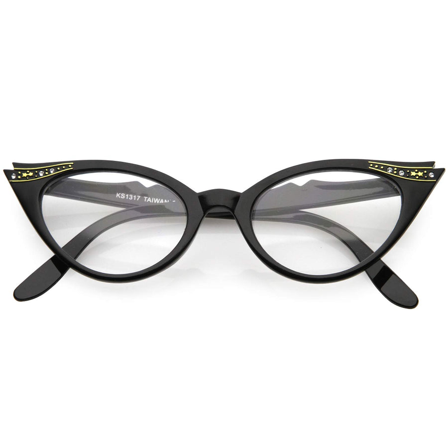 Blue Light Blocking Vintage Cat Eye Glasses for Women UV400 Embellished with Rhinestones, 50s Rockabilly Accessories 51mm (Red Fade)