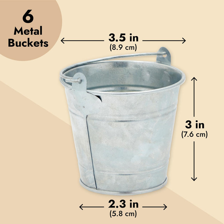 6 Pack Small Galvanized Metal Buckets with Handles, Mini Tin Pails for Party Favors, Succulents, Rustic Home Decor (3 in)