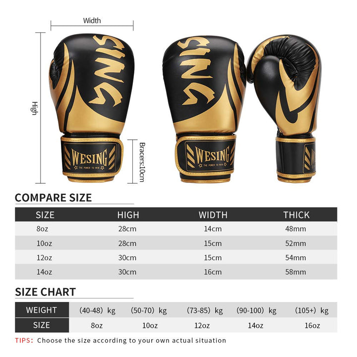 WESING Boxing Gloves for Men 14 Oz MMA Training Sparring Gloves 16 Oz Punch Mitts (Black, 12 Oz)