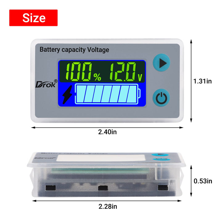 12V Battery Monitor, Digital Battery Capacity Tester, Percentage Level Voltage Temperature Switch Meter Gauge 12V LCD Display Marine RV Battery Power Indicator Panel