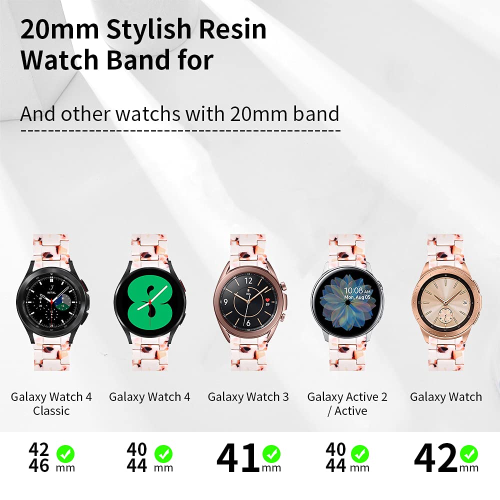 Resin Bands Compatible with Samsung Galaxy Watch 6 5 4 Band 40mm/44mm, Watch 5 Pro 45mm, Galaxy Active 2, 20mm Band for Galaxy Watch 4 Classic 42mm 46mm, Watch 6 Classic 43mm/47mm Women