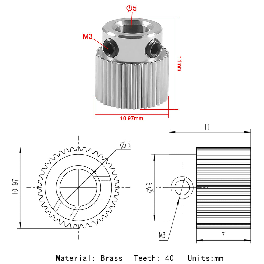 15Pcs Extruder Wheel Gear 3D Printer Parts 36 Teeth Gear Stainless Steel Extruder Gear Compatible for CR-10, CR-10S, S4, S5, Ender 3, Ender 3 Pro
