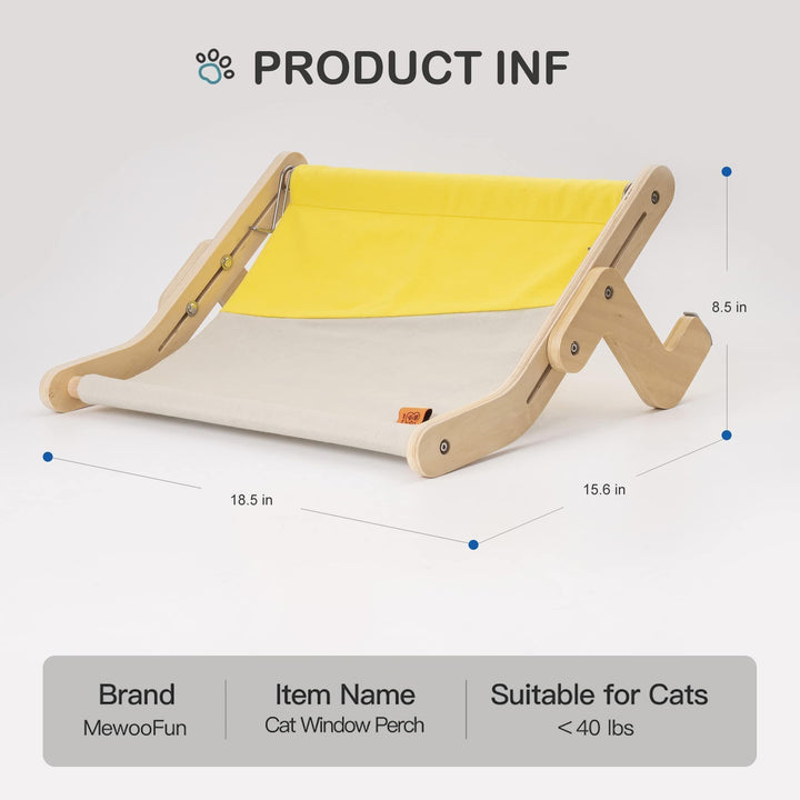 Cat Window Perch Lounge Mount Hammock Window Seat Bed Shelves for Indoor Cats No Drilling No Suction Cup (Yellow/Grey)