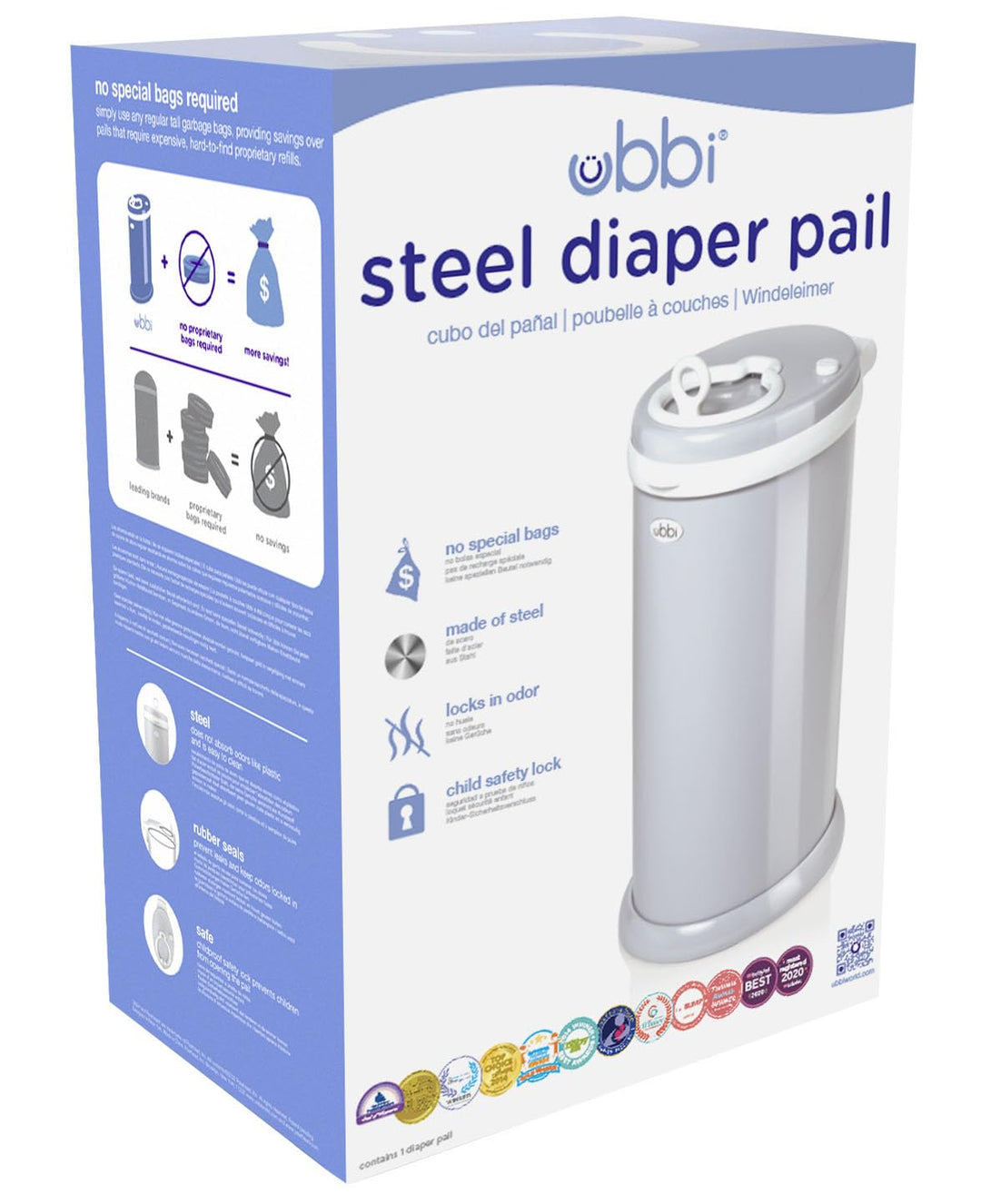 Steel Diaper Pail, Odor Locking, No Special Bag Required, Award-Winning, Registry Must-Have, Gray