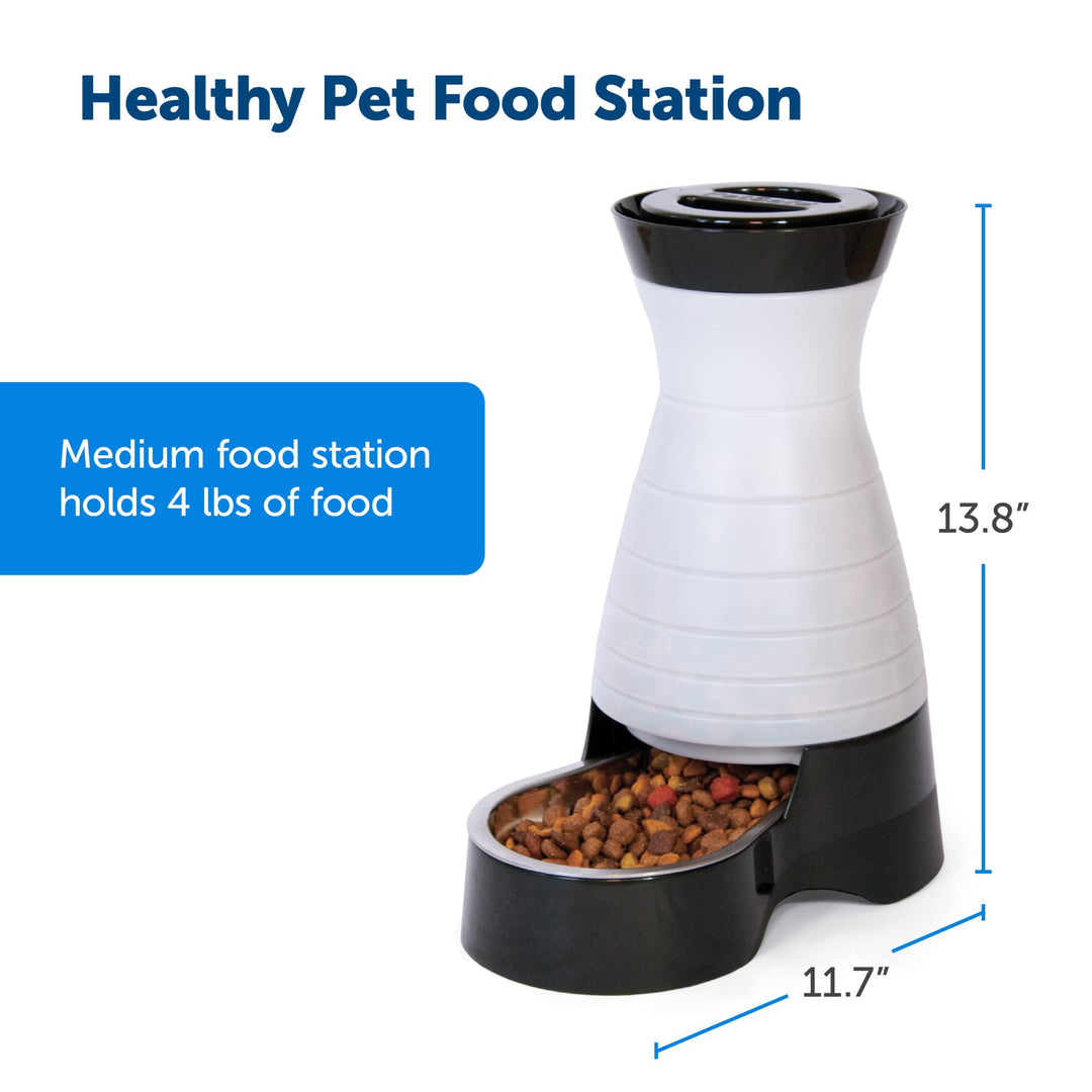 Healthy Pet Food Station - Medium, 4 lb Kibble Capacity - Gravity Pet Feeder Dry Food Dispenser, Automatic Cat Feeder, Small to Medium Dog Feeder - Removable Stainless Steel Bowl Included