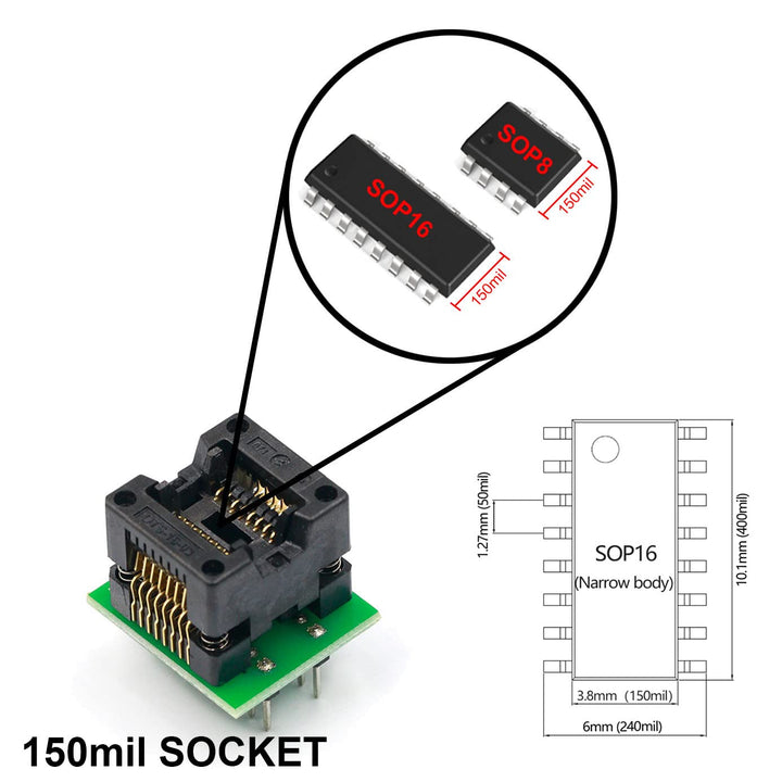 SOP8 to DIP8,SOP16 to DIP16 IC Programmer Socket Converter Adapter Module 2PCS(SOP8 200mil+SOP16 150mil) Wide Body Narrow Body