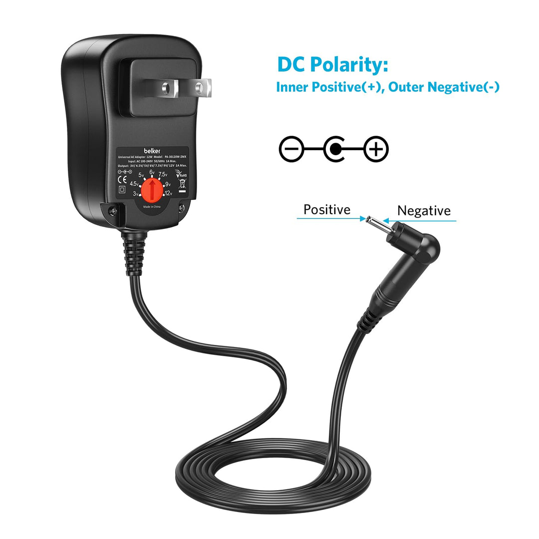 12W Universal 3V 4.5V 5V 6V 7.5V 9V 12V AC DC Adapter Power Supply for Household Electronics Router Speaker Smart Phone Tablet CCTV IP Camera - 1A 1000mA Amp Max.