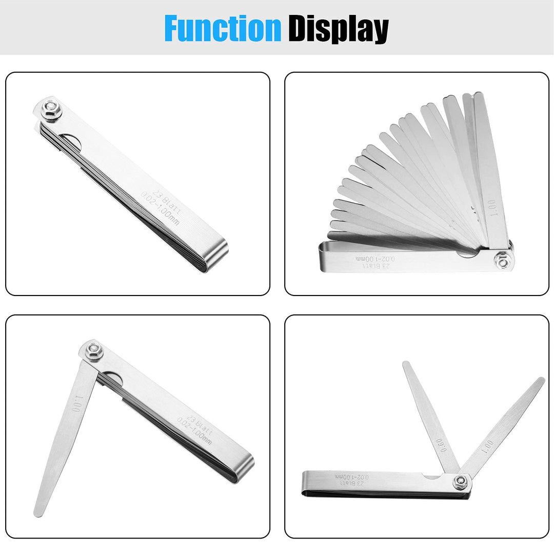 32 Blades Steel Feeler Gauge Measuring Tool Stainless Steel Dual Marked Metric and Imperial Measuring Tool(23 Blades,0.02-1.00 mm)