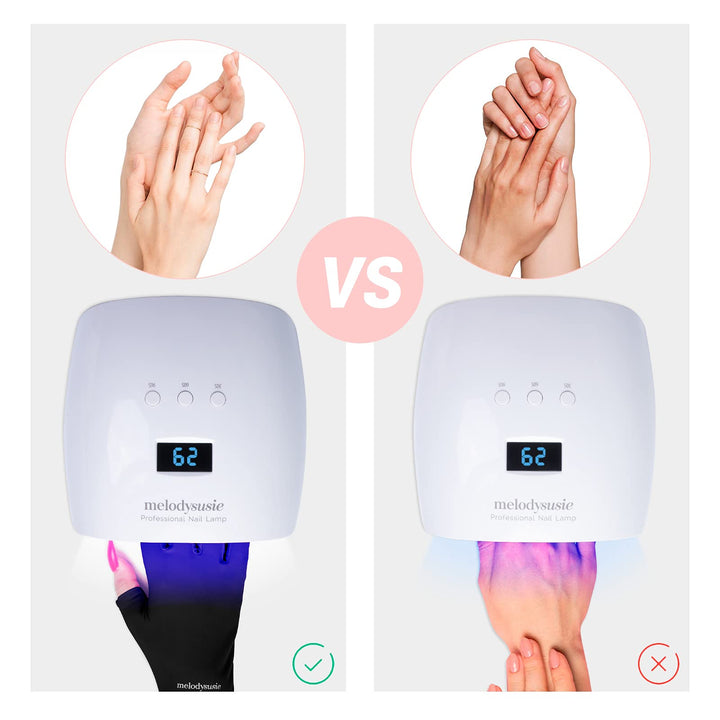 UV Gloves for Gel Nail Lamp, Professional UPF50+ Protection Gloves for Manicures, Nail Art Skin Care Fingerless Anti Glove Protect Hands from Harm (Black 2 Pack)