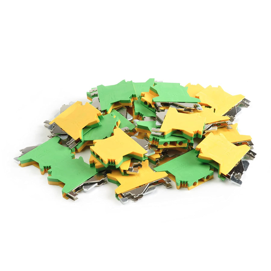 25Pcs USLKG2.5 0.2-4mm2 DIN Rail Mount Grounding Terminal Block DIN Rail Terminal Blocks Screw Clamp Connector, 800V 34A, Yellow-Green