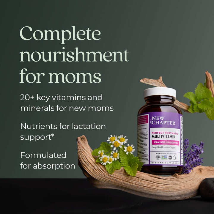 , Postnatal Vitamins Lactation Supplement, Complete Multivitamin with Fermented Vitamin D3 + B Vitamins, Made with Organic Vegetables & Herbs, Non-GMO Ingredients, 192 Count