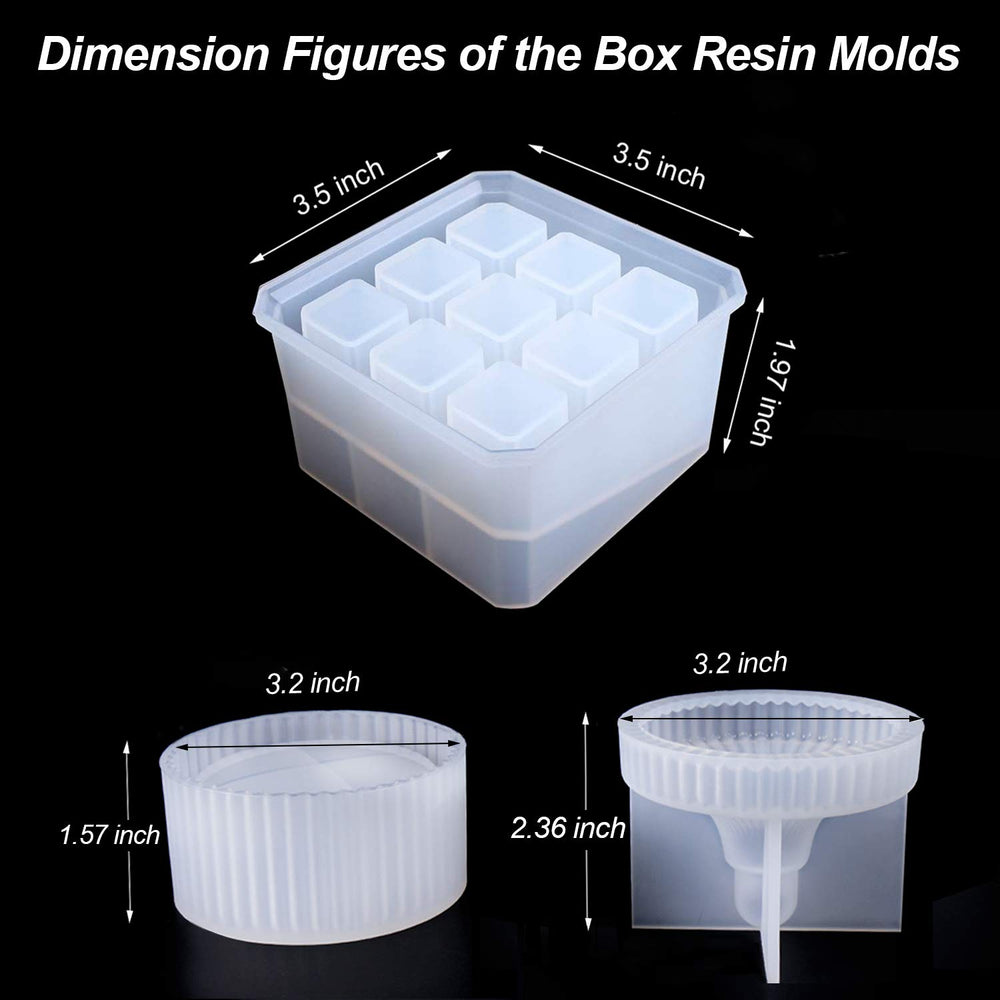 Box Resin Molds, Silicone Jewelry Box Molds with 9-Slot Epoxy Resin Molds, Round Trinket Box Molds for Making Resin Box