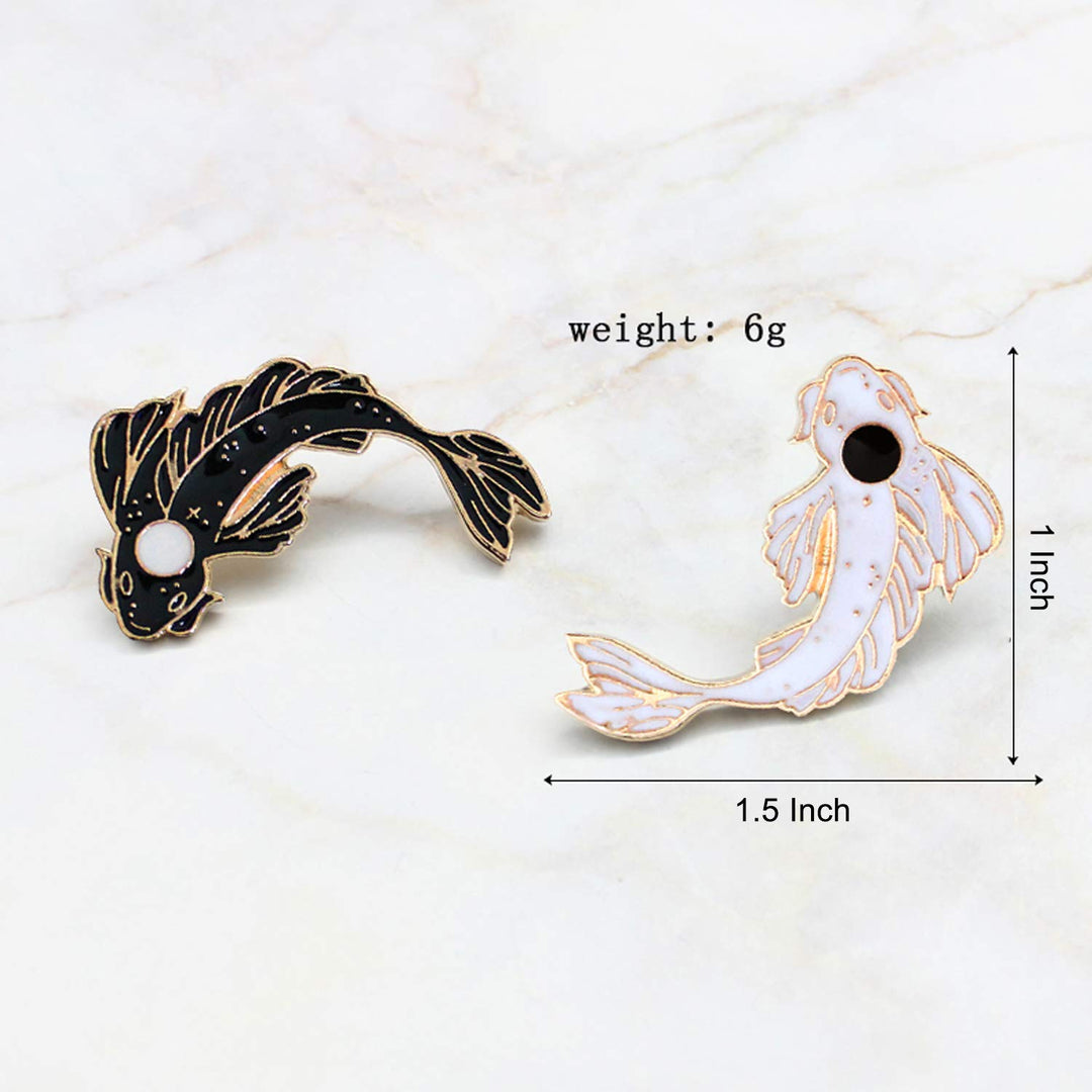 Enamel Lapel Brooches Pin Set, 2pcs Lovely Black and White Fish Brooch, Cute Cartoon Pins for Backpacks Clothes Bags Jackets Hat Jewelry DIY Accessories Christmas Gift