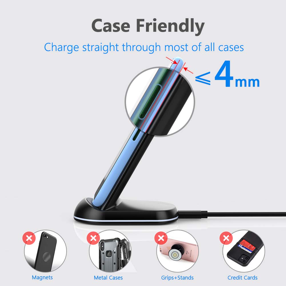Yootech Wireless Charger,10W Max Wireless Charging Stand, Compatible with iPhone 16/16 Plus/16 Pro Max/15/15 Plus/15 Pro Max/14/13/SE 2022/12/11/X/8, Galaxy S22/S21/S20/S10(No AC Adapter)