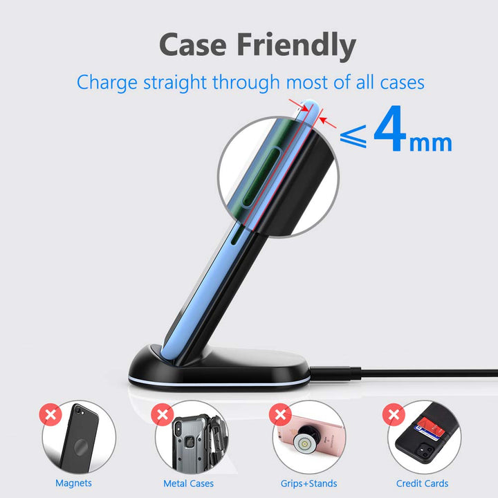 Yootech Wireless Charger,10W Max Wireless Charging Stand, Compatible with iPhone 16/16 Plus/16 Pro Max/15/15 Plus/15 Pro Max/14/13/SE 2022/12/11/X/8, Galaxy S22/S21/S20/S10(No AC Adapter)