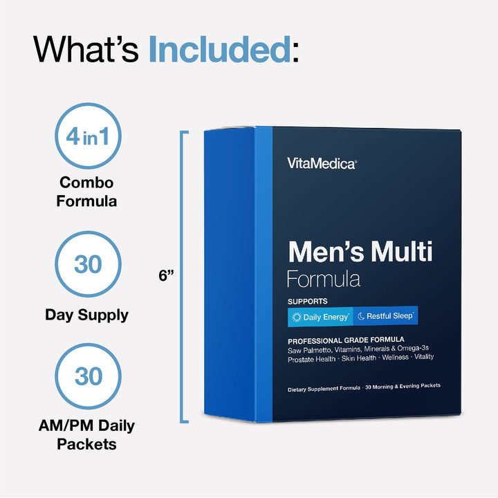 Men’s Multivitamin with Prostate Health Support | Vitamins, Minerals, Omega3s and Saw Palmetto | Box of 30 Easy Daily Packs | Supports Natural Energy and Sleep | Muscle, Joint Health