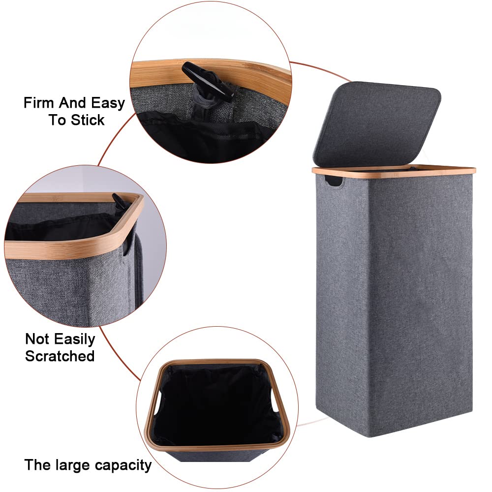 100L Laundry Hamper with Lid and Removable Laundry Bag, Large Laundry Basket Dirty Clothes Hamper with Bamboo Handles, Collapsible Laundry Baskets for Clothes Storage and Bedroom