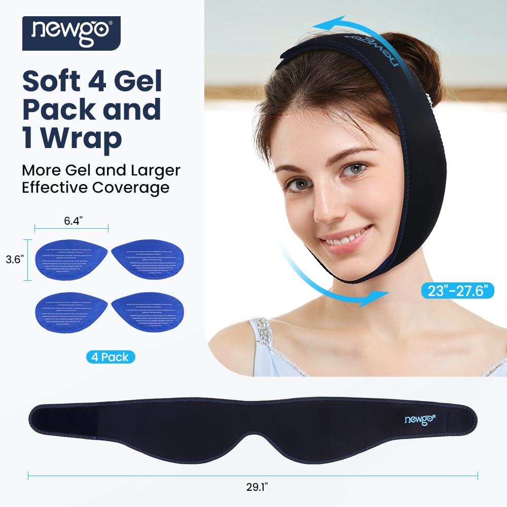 Wisdom Teeth Ice Pack Head Wrap Jaw Ice Pack for Face Oral Surgery, FSA or HSA Eligible Face Ice Pack with 4 Hot Cold Gel Pack for TMJ, Tooth Extraction, Tonsillectomy Recovery