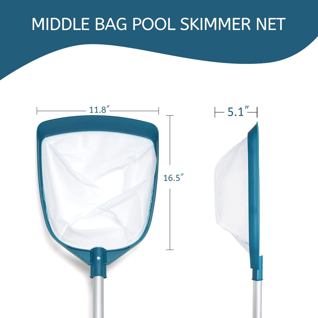 Upgrades Swimming Pool Telescopic Leaf Net Skimmer Rake with Adjustable Aluminum Pole and Nylon Medium Fine Mesh for Cleaning Swimming Pools, Hot Tubs, Spas and Fountains