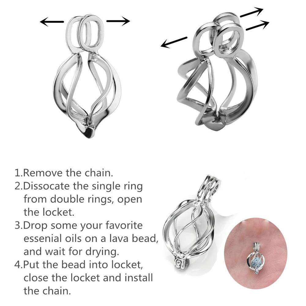 Essential Oil Diffuser Necklace Twisted Ball Aromatherapy Locket Pendant with 8 Lava Stone Balls 0.24'
