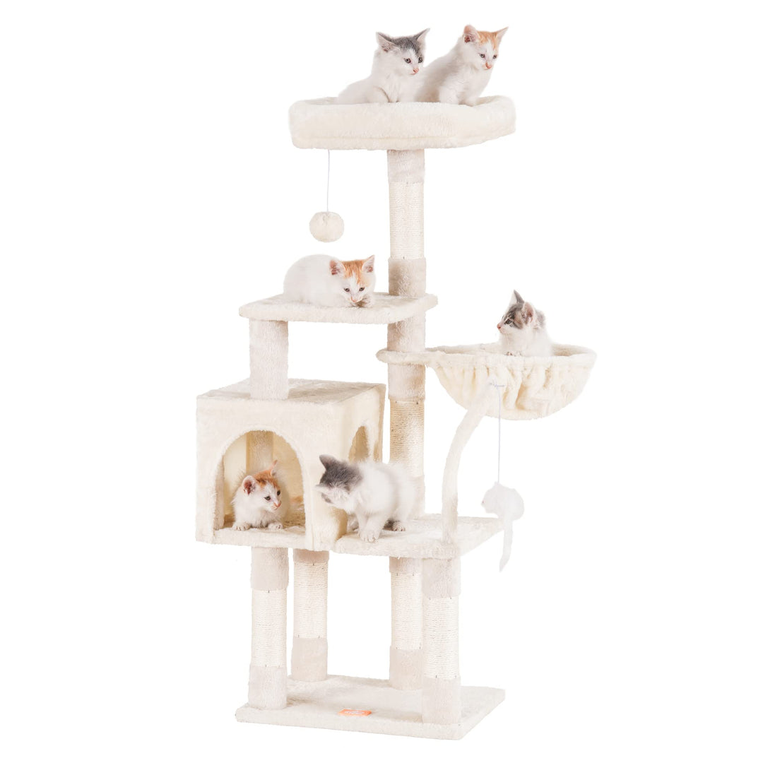 Cat Tree Cat Tower Condo with Sisal-Covered Scratching Posts and Basket for Kitten Light Gray HCT002SW