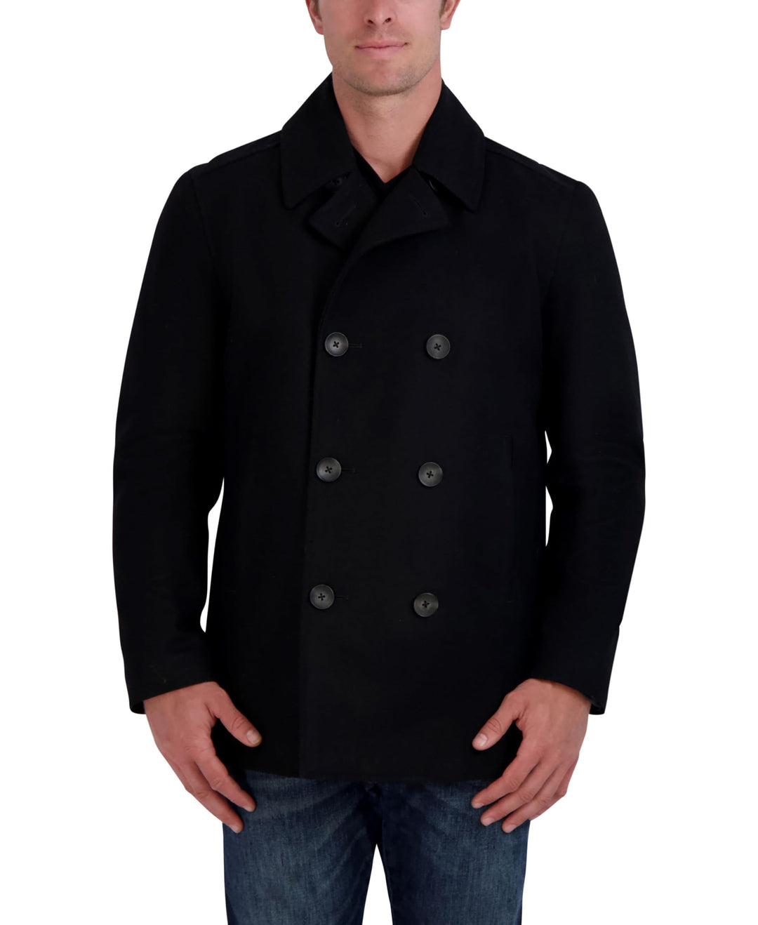 mens Classic Double Breasted Peacoat Pea Coat, Black, Medium US
