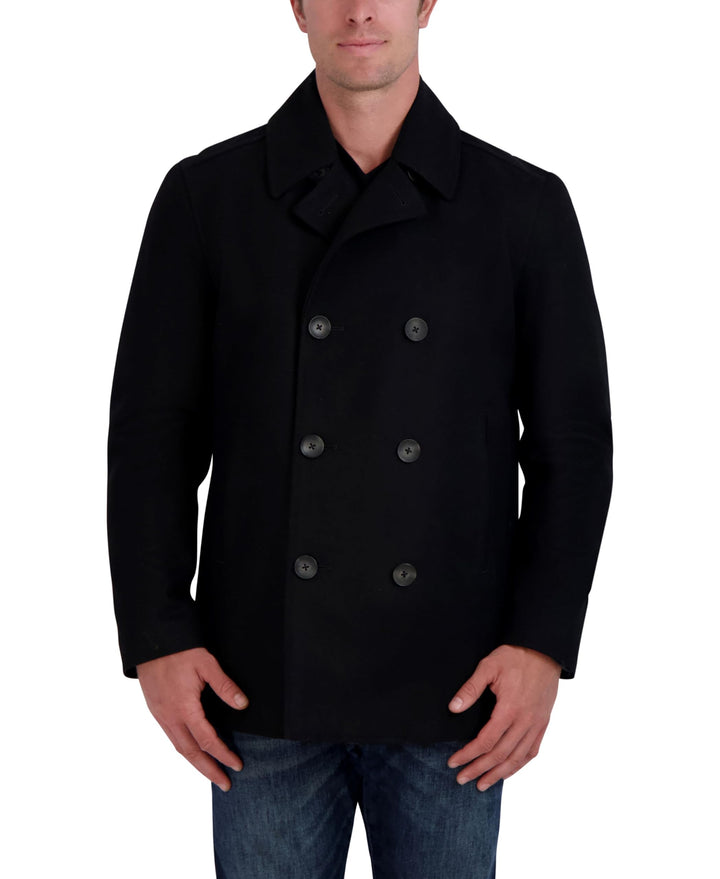mens Classic Double Breasted Peacoat Pea Coat, Black, Medium US