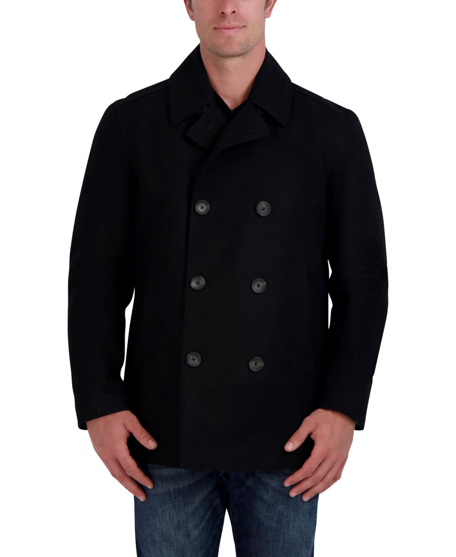 mens Classic Double Breasted Peacoat Pea Coat, Black, Medium US
