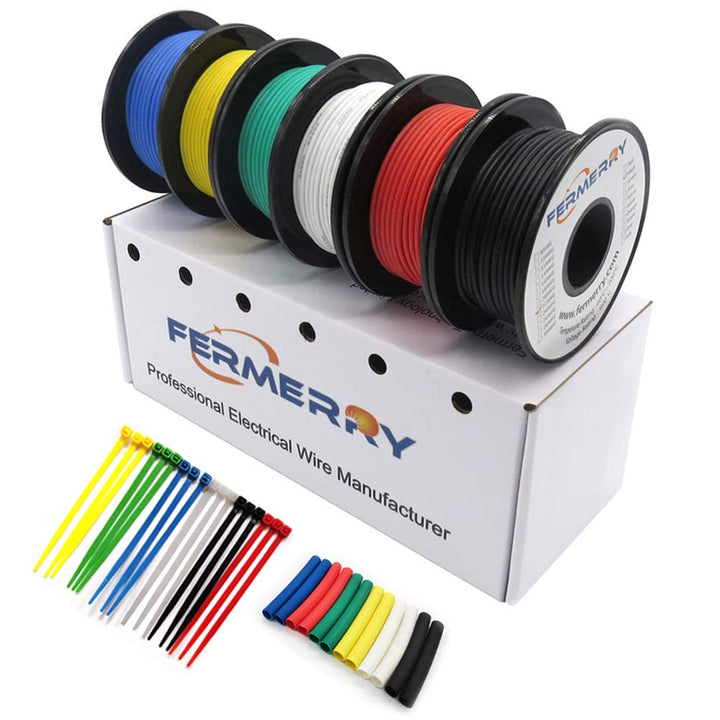 22 AWG Stranded Wire Spool 50ft Each 6 Colors Flexible 22 Gauge Silicone Hook up Wire Kit Electrical Tinned Copper Wire