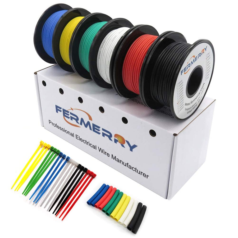 22 AWG Stranded Wire Spool 50ft Each 6 Colors Flexible 22 Gauge Silicone Hook up Wire Kit Electrical Tinned Copper Wire