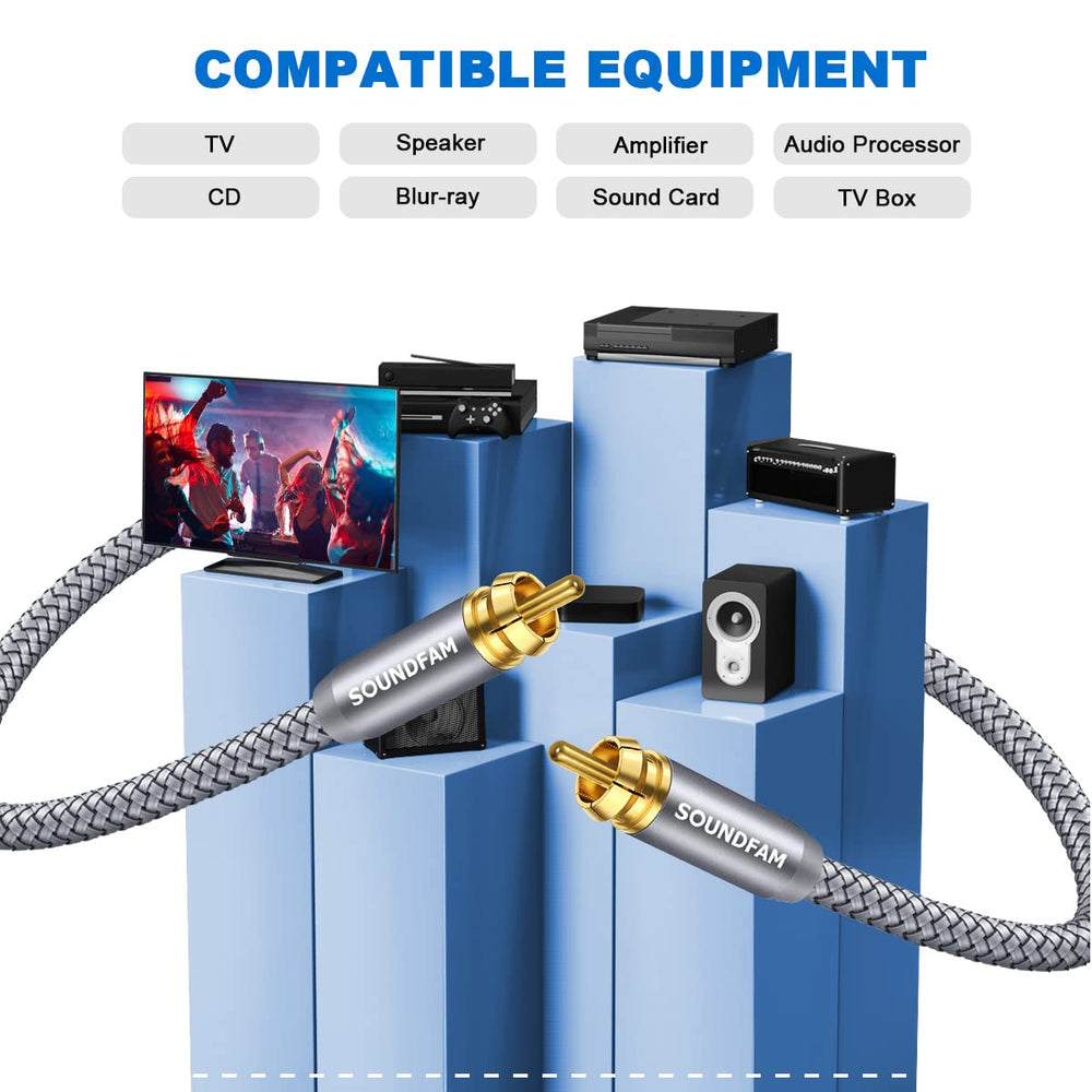 RCA Subwoofer Cable 6ft/2M Digital Coaxial Audio Cable Gold Plated RCA Male to Male SPDIF Cable for Subwoofer,Home Theater,Amplifier,TV-Grey