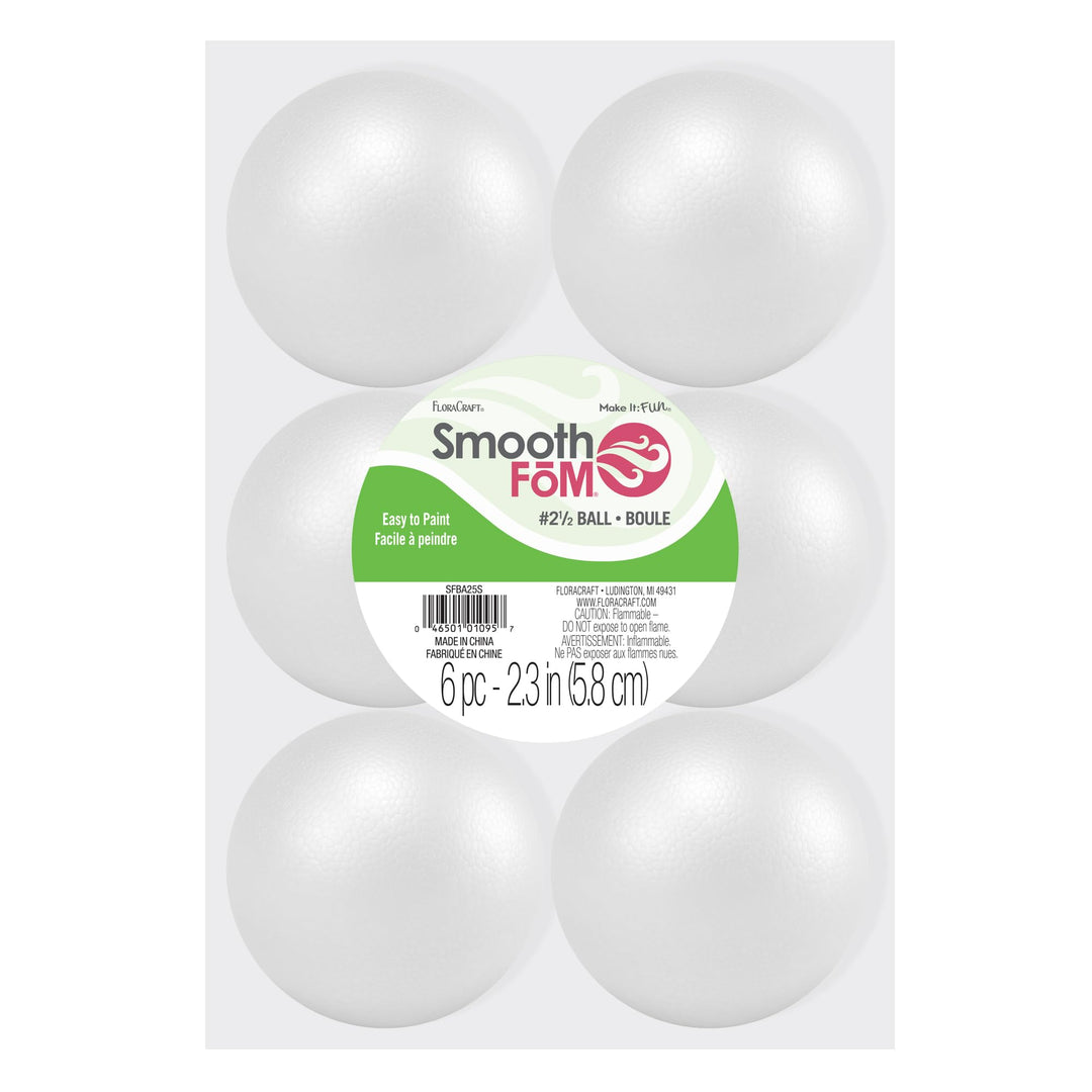 SFBA25S/6/4 SmoothFoam 6 Piece Ball 2.4 Inch White