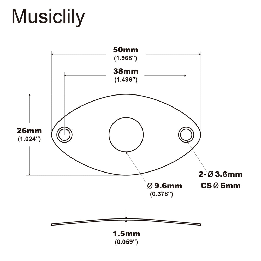 Pro Steel Curved Oval Guitar Jack Plate Football Style Output Input Jackplate for Electric Guitar Bass, Black