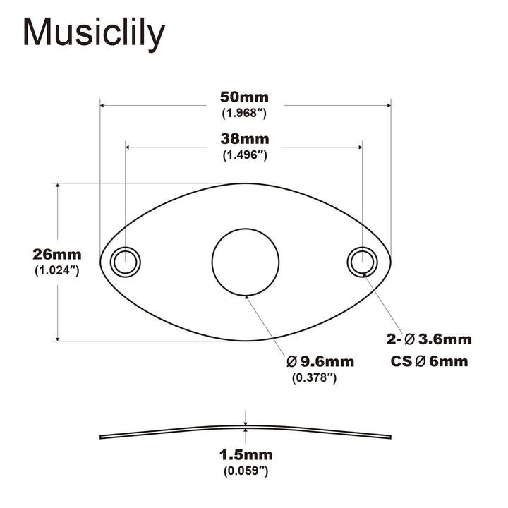 Pro Steel Curved Oval Guitar Jack Plate Football Style Output Input Jackplate for Electric Guitar Bass, Black