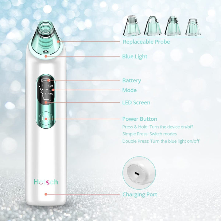 Blackhead Remover Pore Vacuum - Blackhead Removal Tool, Pore Cleaner Electric Acne Extractor Kit, LED Display USB Rechargeable with Upgraded Blue Light 4 Replaceable Suction Probes