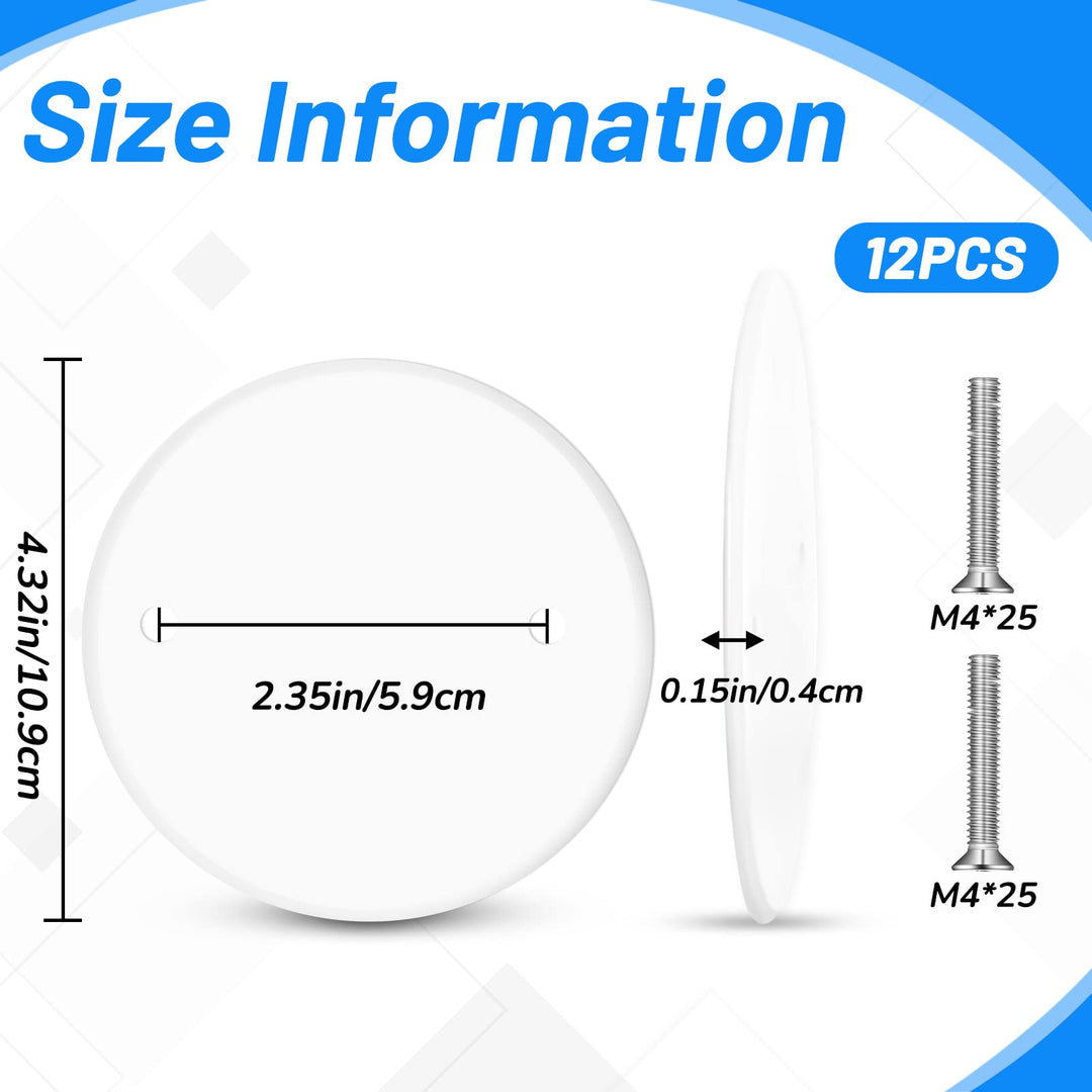 Ceiling Cover Plate Flat Round Electrical Cover Blank Circle Wall Plate with 4mm Screws Ceiling Fan Switch Cap Cover, 4.32 Inches in Diameter, White (12)