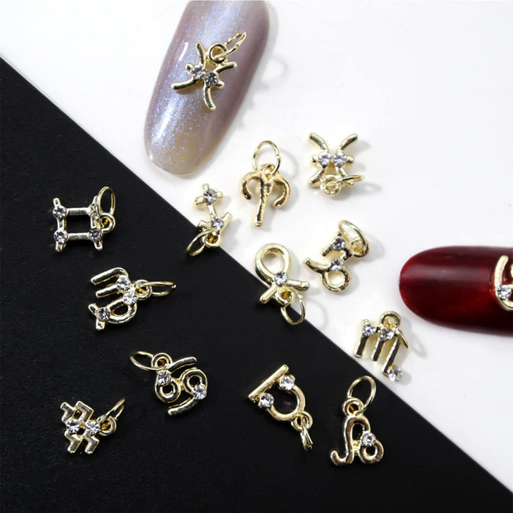 24pcs Gold Zodiac Dangle Nail Charms For Nail Art 3d Charms For Nails Alloy Nail Gems Rhinestones Gold Nail Charms Nail Jewelry For Acrylic Nails Zodiac Charms Nail Piercing Charms For Women