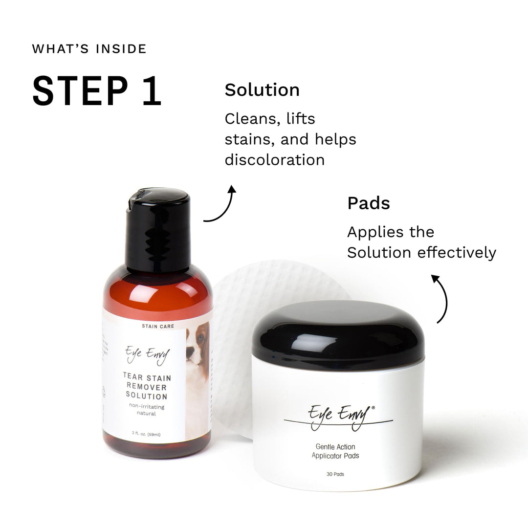 Dog Tear Stain Remover Starter Kit with ProPowder Brush | Stain Solution, Applicator Pads, Stain Powder and Small Applicator Brush | Lasts 30-45 Days