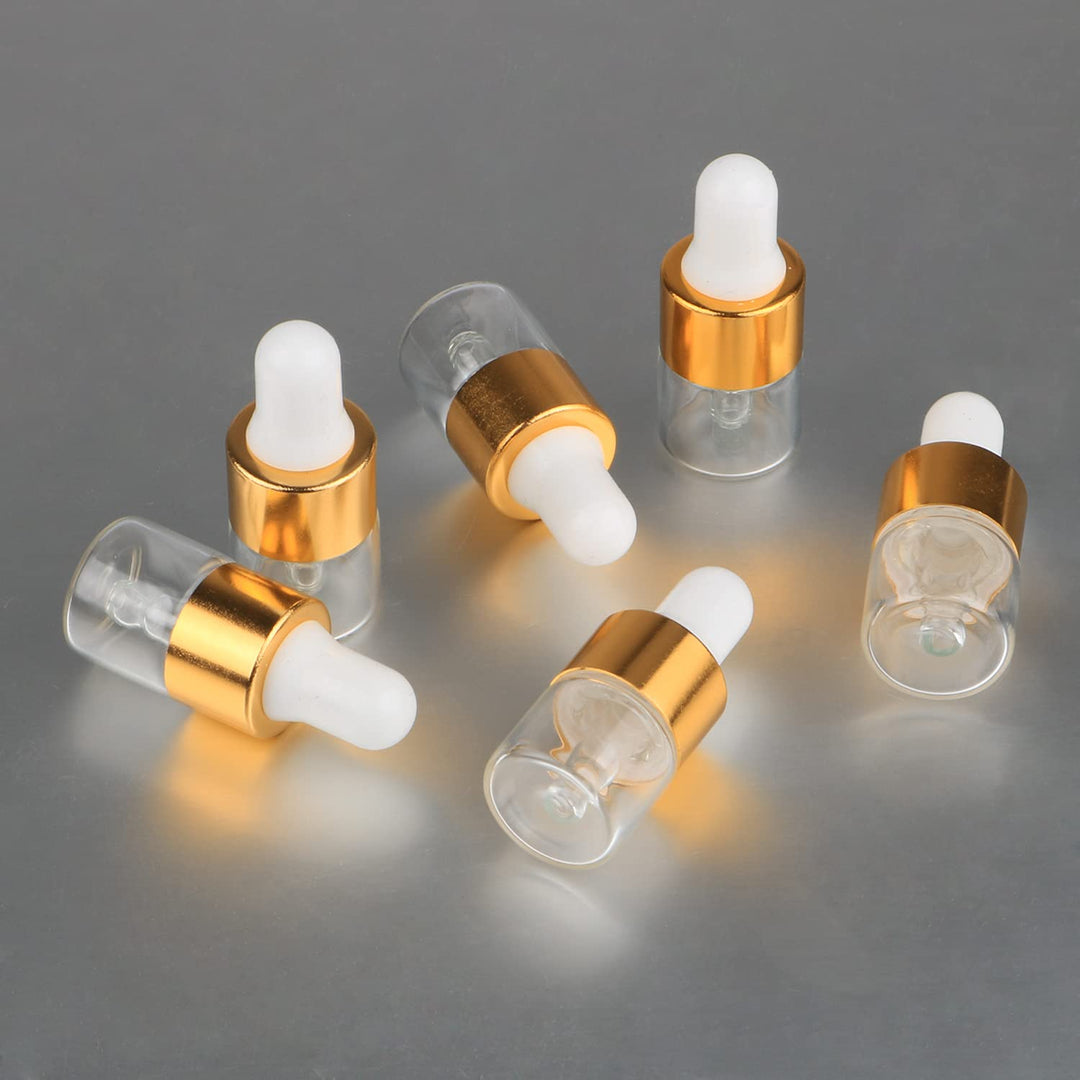 50 Pcs Clear Glass Dropper Vails 1ml Mini Essential Oils Sample Dropper Bottles For Traveling Essential Oils Perfume Cosmetic Liquid,With 2 pcs dropper